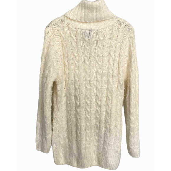 Michelle Nicole Ivory Cowl Neck Wool Blend Soft Eyelash Cable Knit Sweater Sz L - Picture 2 of 8